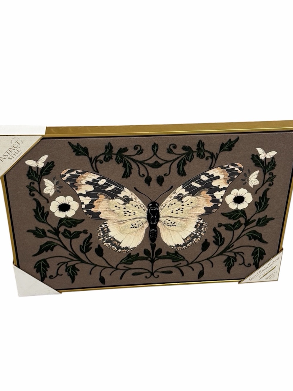 NWT BUTTERFLY EMBROIDERED FLORAL Wall Art Instinct Style by Art Remedy